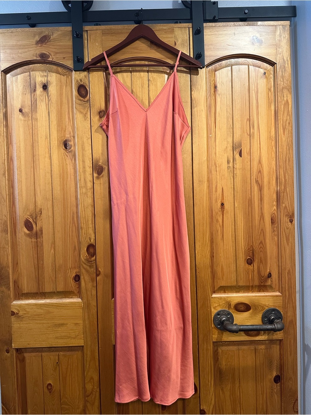 a new day Coral Slip Maxi Dress with V-Neck and Subtle Side Slits